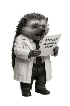 Atelerix hedgehog reading a scientific paper