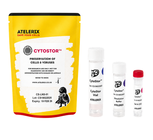 CytoStor product kit with preservation vials and dissolution buffer