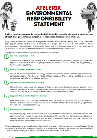Cover of the Atelerix Environmental Responsibility Statement